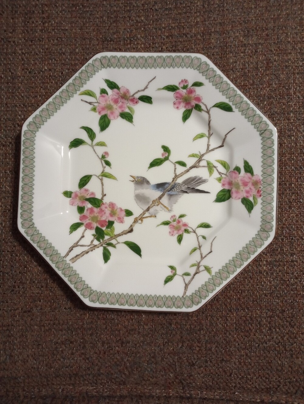 Vintage Japanese Porcelain Octagonal Floral & Bird Decorative Plate